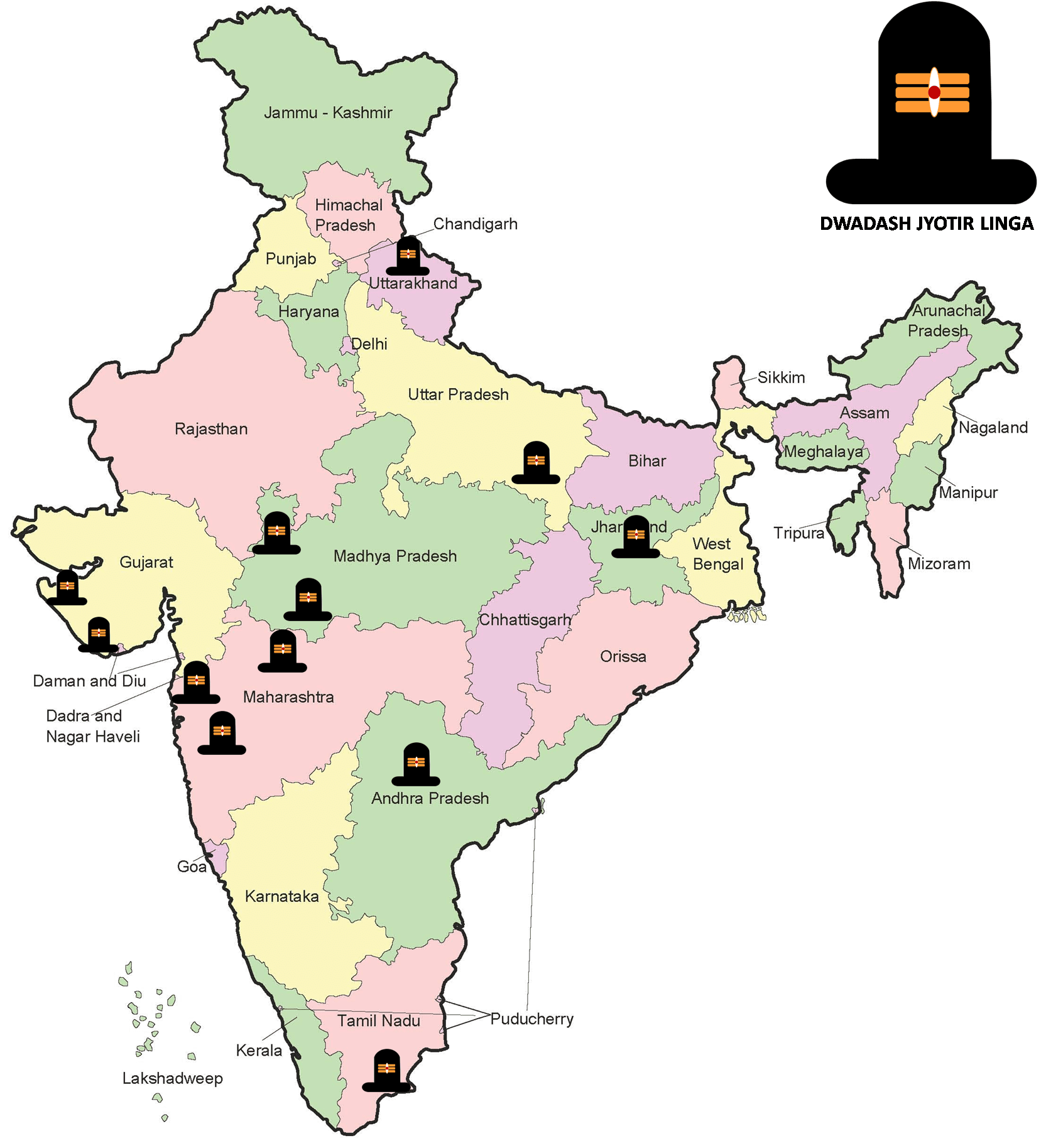 12 Jyotirlingas in India with Names, Places and Images